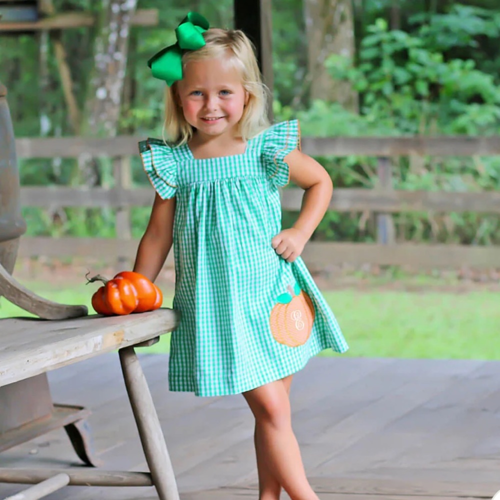 CLASSIC WHIMSY Green Gingham Pumpkin Poppy Dress 2T
